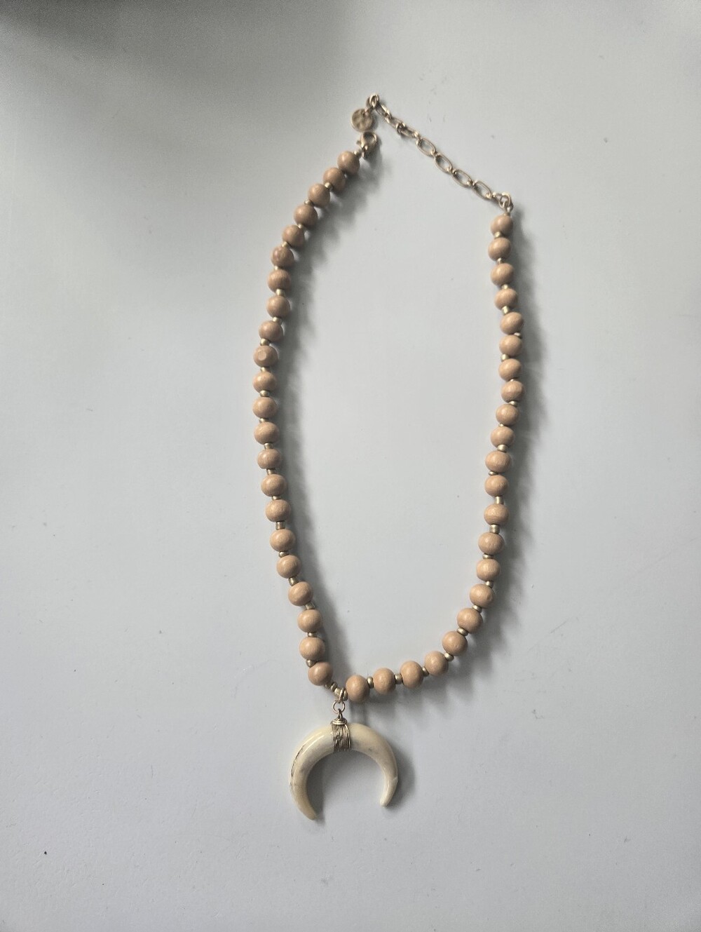 Wooden Beaded Horn Necklace
